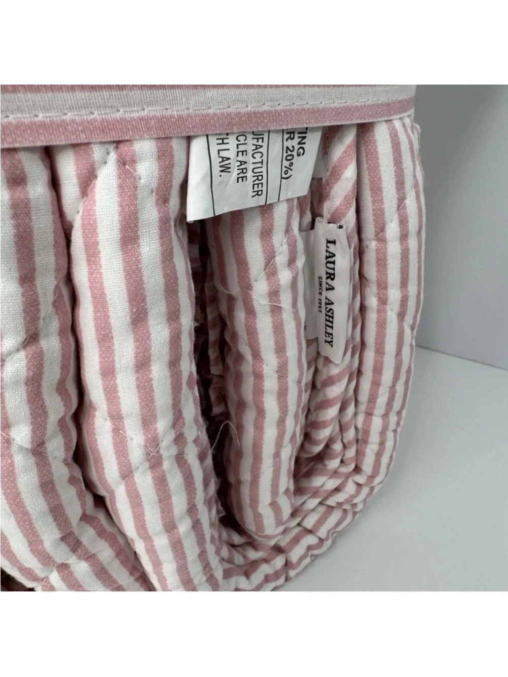 Laura Ashley Full/Queen Pink Oxford Stripe Reversible Cotton Quilt Set NWT